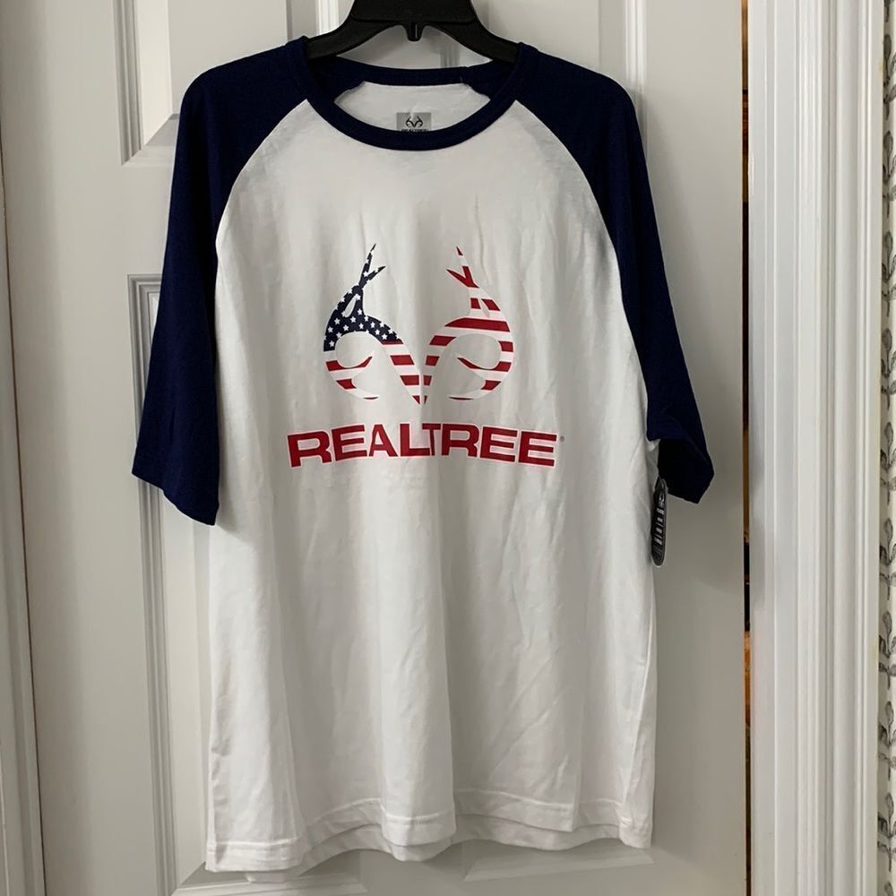 REALTREE Baseball T-Shirt 70% cotton/30% polyester.  Arctic white/blue sapphire